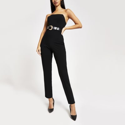Zwarte western bandeau jumpsuit met ceintuur
