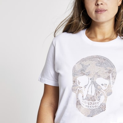 Plus – Weißes, verziertes T-Shirt