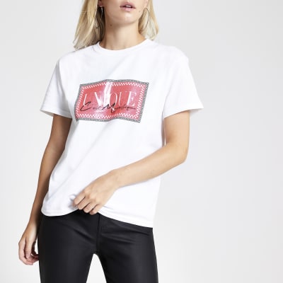 Petite – Weißes T-Shirt „Unique C'est Magnifique“