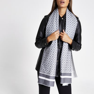 Grey RI monogram scarf