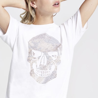 RI Petite - Wit T-shirt met doodskopprint