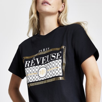 Petite – Schwarzes T-Shirt „Reveuse“