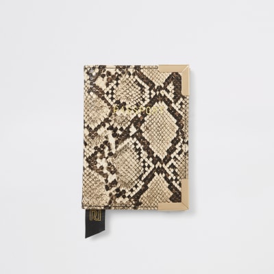 Porte-passeport imprimé serpent beige