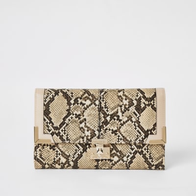 Beige opvouwbare reisportefeuille met slangenprint