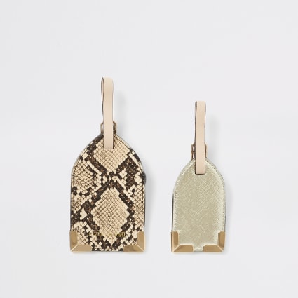 Beige snake printed luggage tag set