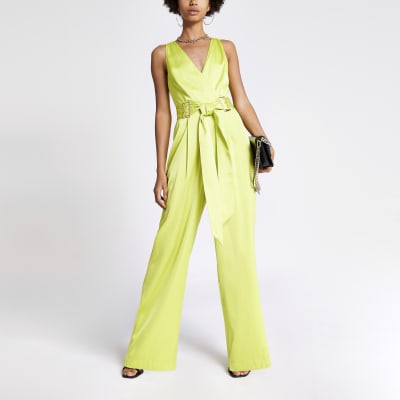 Neongroen jumpsuit met gesp rond taille