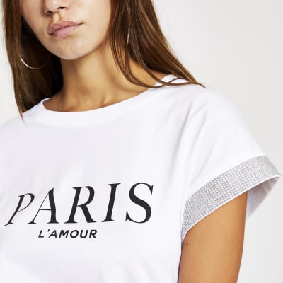 Petite – Weißes, verziertes T-Shirt mit Print
