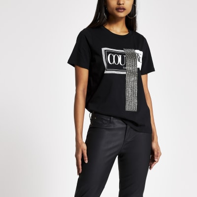 RI Petite - 'Couture' T-shirt met siersteentjes