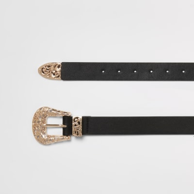Black rose gold western buckle belt