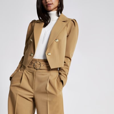 RI Petite - Lichtbruine cropped blazer