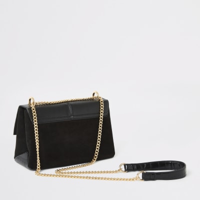 Black flap front underarm cross body bag