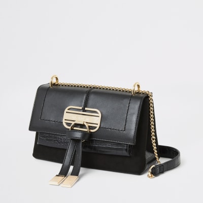 Black flap front underarm cross body bag
