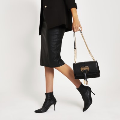 Black flap front underarm cross body bag