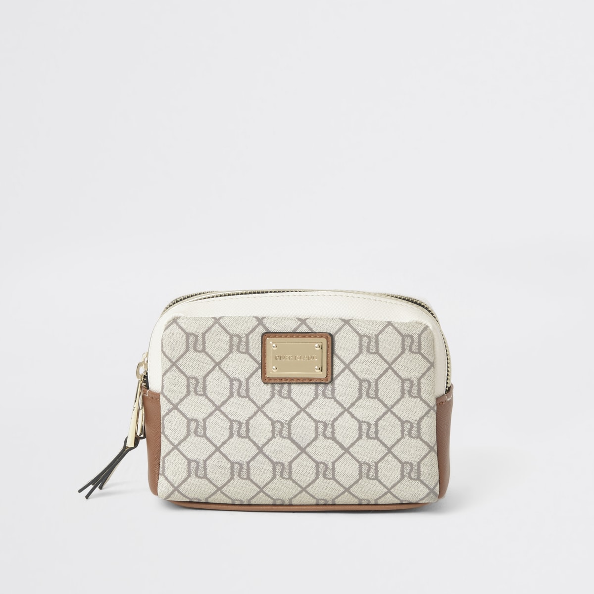 Graue Kosmetiktasche mit RI-Monogramm