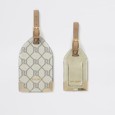 Ensemble d'étiquettes à bagage grises à logo RI