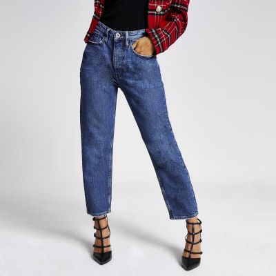 Blauwe denim jeans met rechte broekspijpen