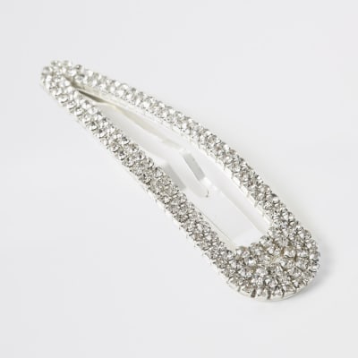 Silver colour diamante paved hair clip