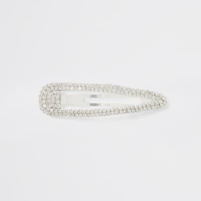 Silver colour diamante paved hair clip