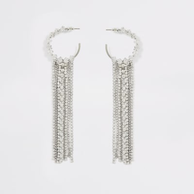 Strass-Creolen in Silber im Quasten-Design