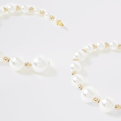 Gold colour pearl beaded hoop earrings