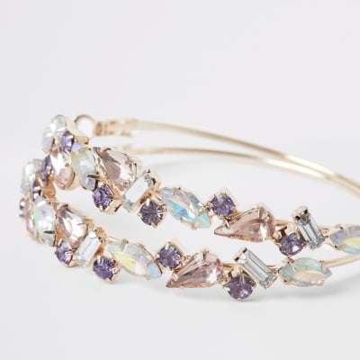 Rose gold colour jewel hoop earrings