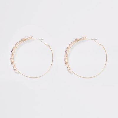 Rose gold colour jewel hoop earrings