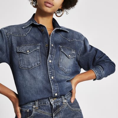 Dua Lipa x Pepe Jeans - Jeanshemd in Blau