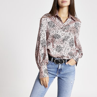 Pinkes, langärmeliges Boyfriend-Shirt mit Muster