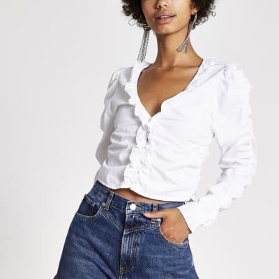 Dua Lipa x Pepe Jeans - Witte top met ruches