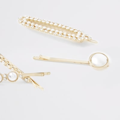 Gold colour pearl hair clip multipack