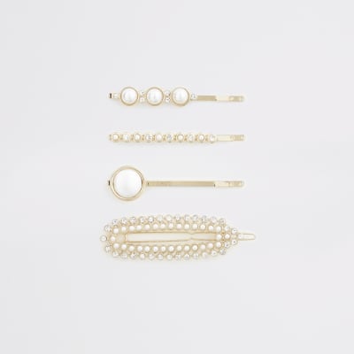 Gold colour pearl hair clip multipack