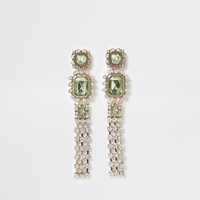 Pendants d'oreilles ornés en pierres vertes