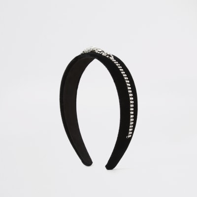 Schwarzer Haarreif aus Samt mit Strassverzierung