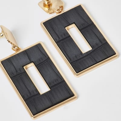 Gold colour croc embossed rectangle earrings