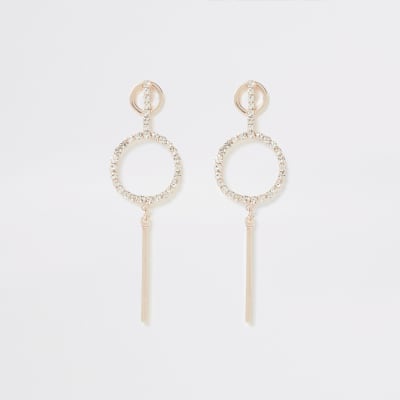 Roségoudkleurige oorhangers belegd met diamantjes