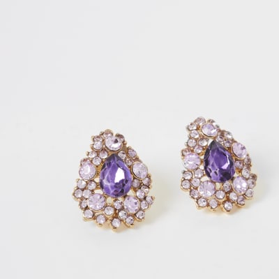 Pink diamante teardrop stud earrings