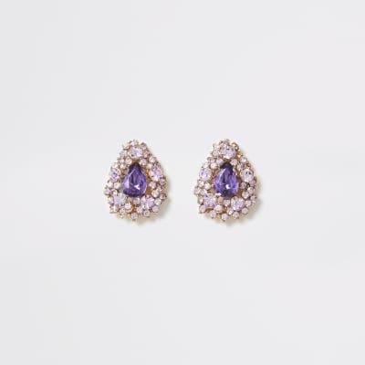 Pink diamante teardrop stud earrings