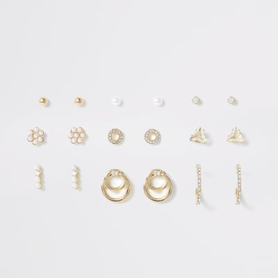 Goldfarbenes Ohrringe-Set mit Perle