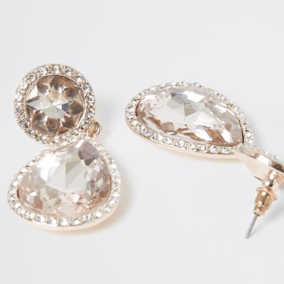 Rose gold colour diamante jewel drop earrings