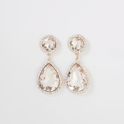 Pendants d'oreille or rose ornés de strass