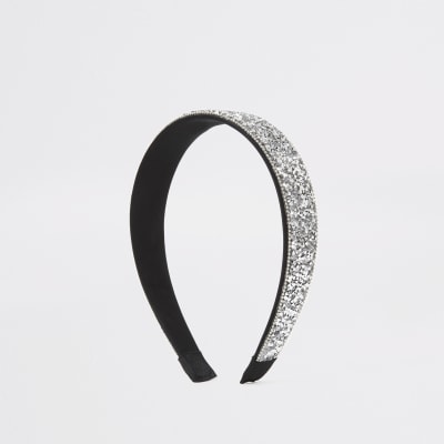 Silver colour rhinestone embellished headband
