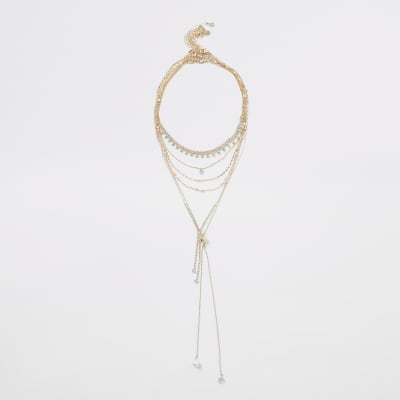 Goudkleurige gelaagde ketting met parels