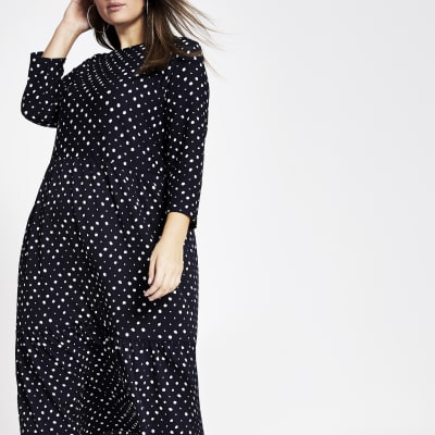 Plus navy spot midi smock dress