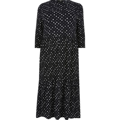 Plus navy spot midi smock dress
