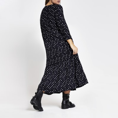 Plus navy spot midi smock dress