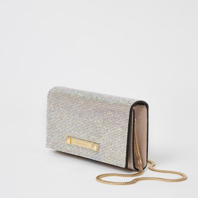 Pink diamante underarm clutch bag