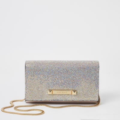 Pochette rose en strass