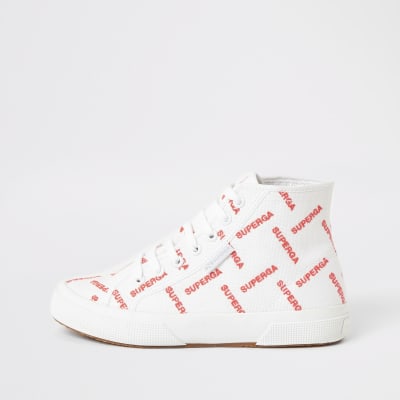 Superga white printed high top trainers