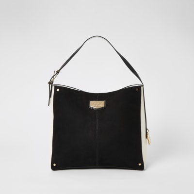 Black suedette padlock side slouch bag