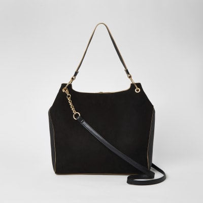 Black zip front utility slouch bag